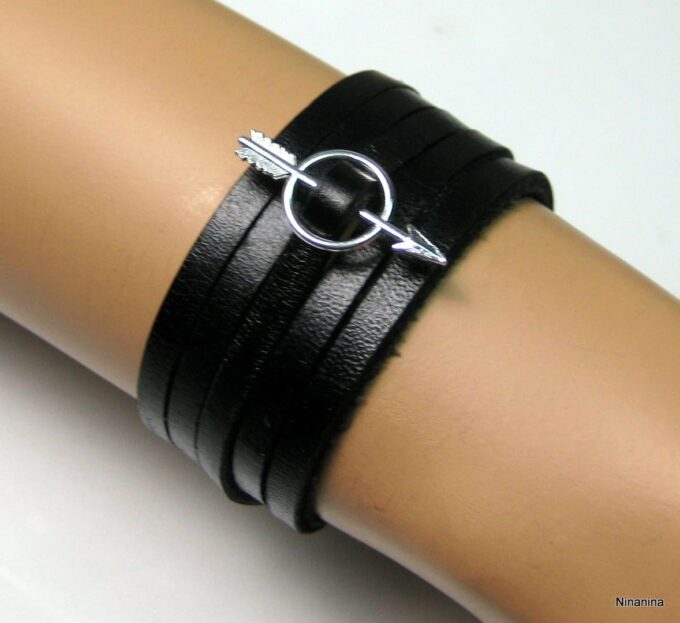 N4061s_bracelet_cuir_fleche_metal_argent