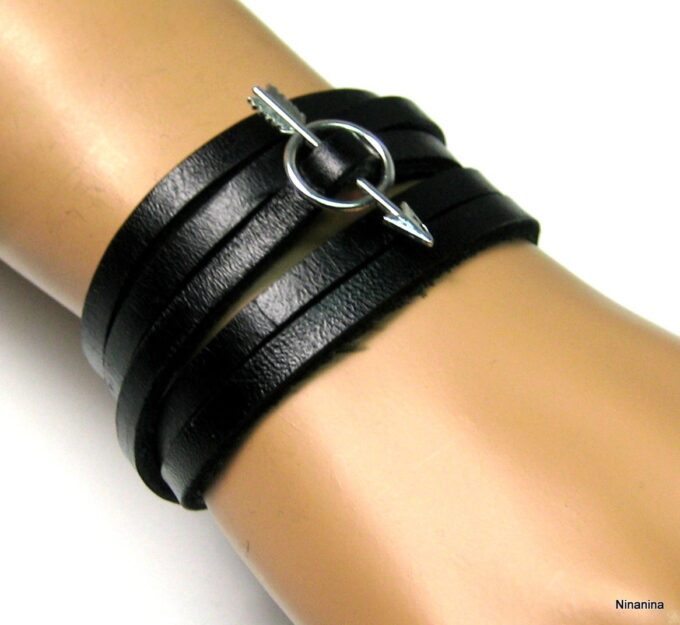 N4061u_bracelet_cuir_fleche_metal_argent