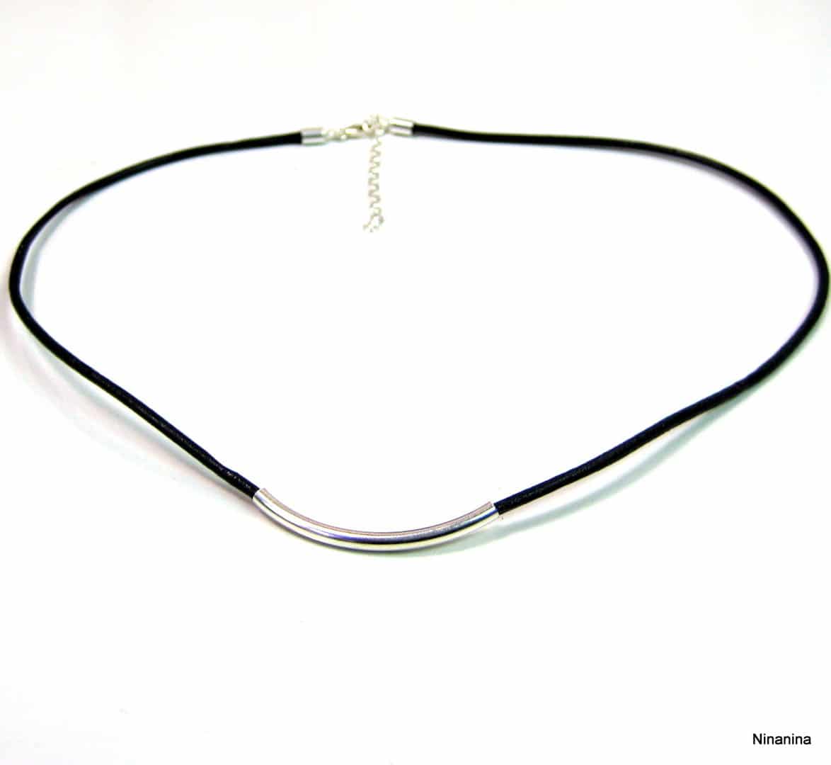 Collier femme Lune Argent 925 massif cordon cuir artisanal – Image 2