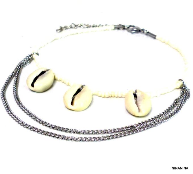 N4138d_bracelet_de_cheville_coquillages_cauri_rocailles_blanches_acier_inoxydable_NINANINA