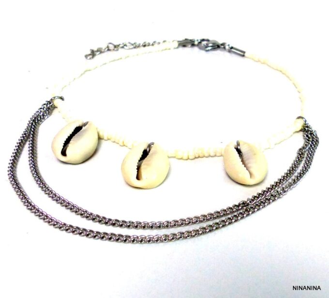 N4138h_bracelet_de_cheville_coquillages_cauri_rocailles_blanches_acier_inoxydable_NINANINA