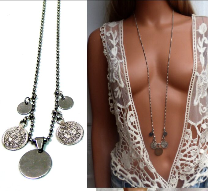 N4155a Collier long boheme sautoir style ethnique - Bijoux Colliers en ligne Ninanina