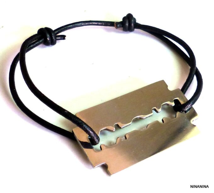 N4161B_Bracelet_homme_cordon_cuir_lame_de_rasoir_acier_inoxydable_NINANINA