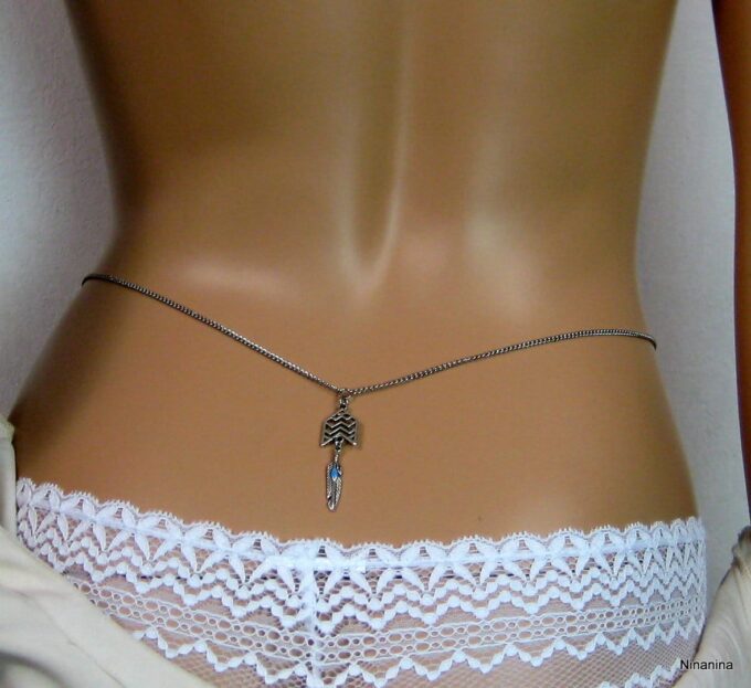 N4172bisb_chaine_de_taille_ethnique_fleche_et_plume_acier_inoxydable