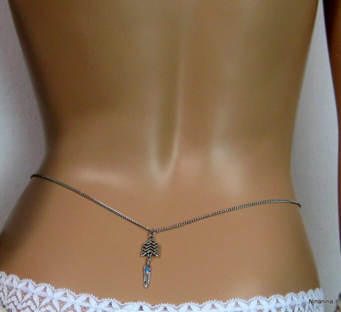 N4172bisc_chaine_de_taille_ethnique_fleche_et_plume_acier_inoxydable