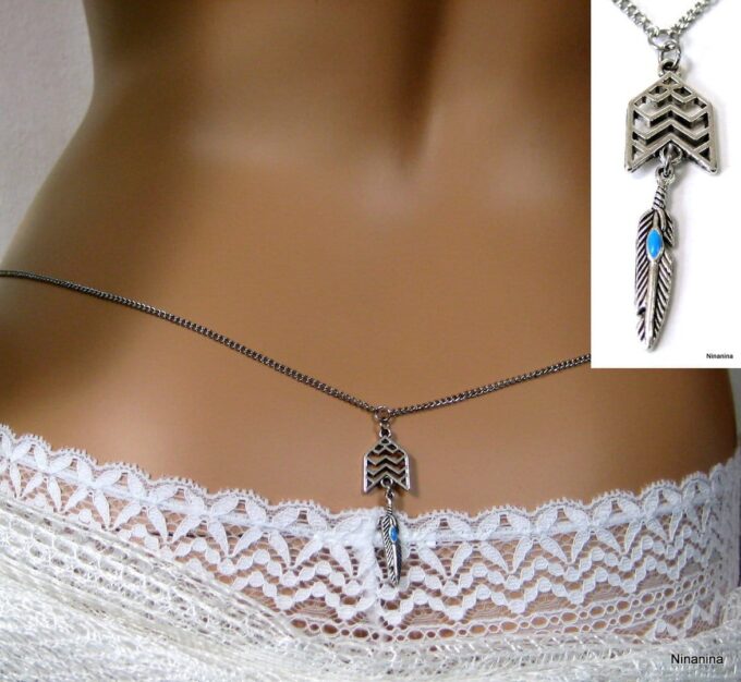 N4172e_chaine_de_taille_ethnique_fleche_et_plume_acier_inoxydable