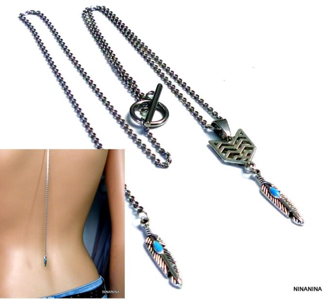 N4174terd_Collier_de_dos_plumes_turquoise_acier_inoxydable-1