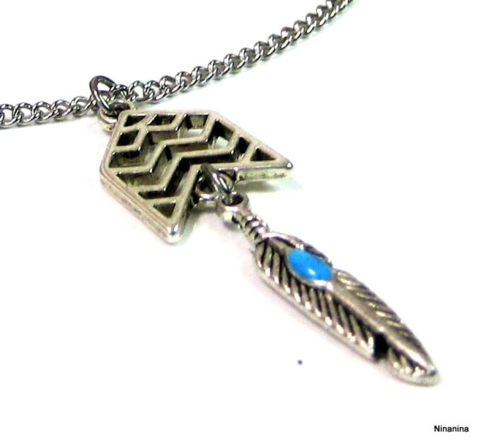 N4176b_chaine_de_cheville_ethnique_fleche_et_plume_acier_inoxydable