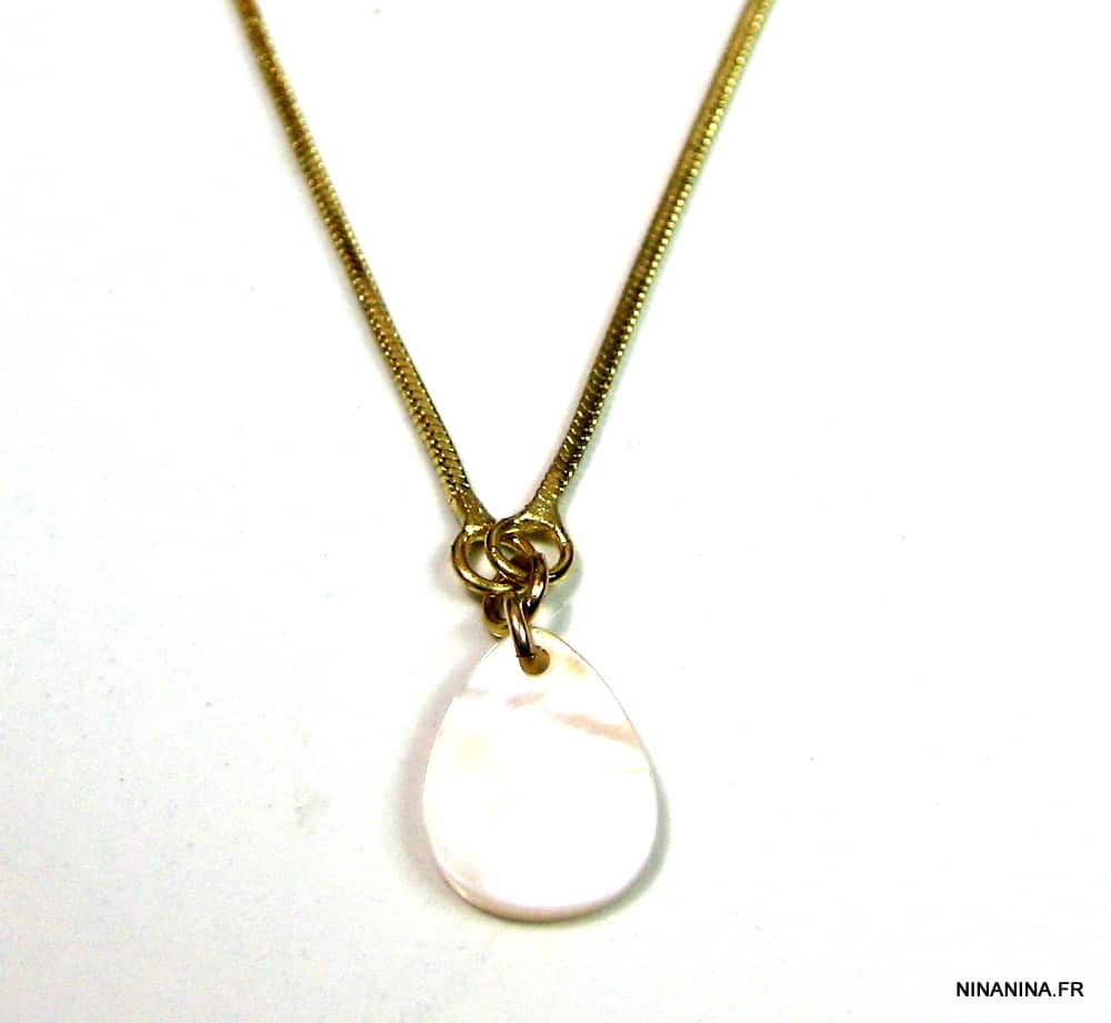 Chaine de taille Acier doré et goutte Nacre blanche – Image 4