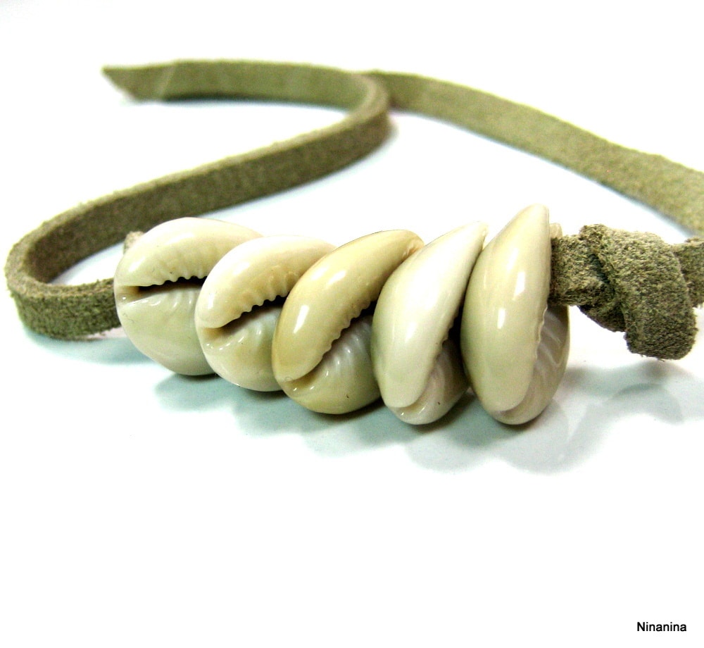 Bracelet coquillages cauri femme coquillage grain de café blanc lacet daim naturel artisanal – Image 6