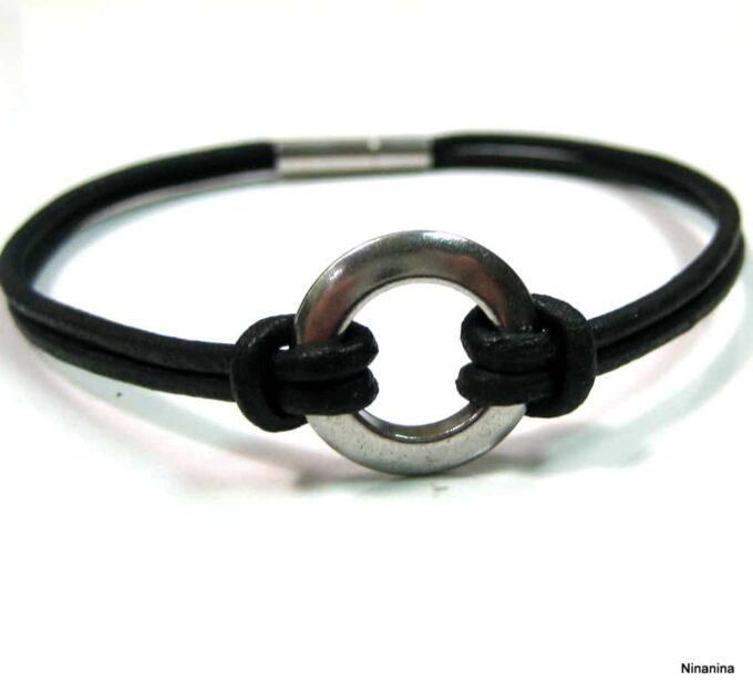 N4248a_bracelet_cordon_cuir_anneau_acier_inoxydable