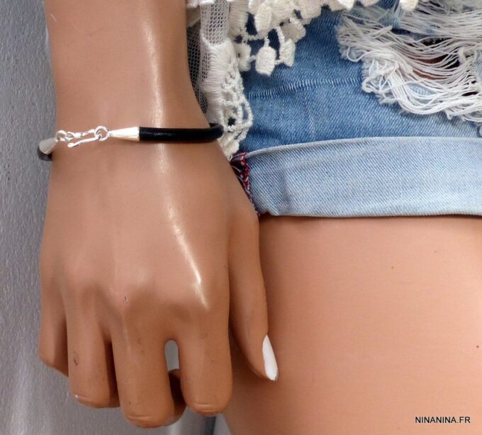 N4279_Bracelet_cuir_fermoir_crochet_plaque_argent_-_Bijoux_Bracelets_en_ligne_Ninanina