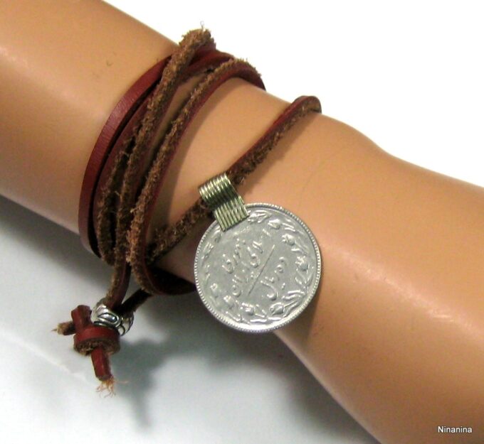 N4280a_Bracelet_wrap_cordon_cuir_piece_metal_argent