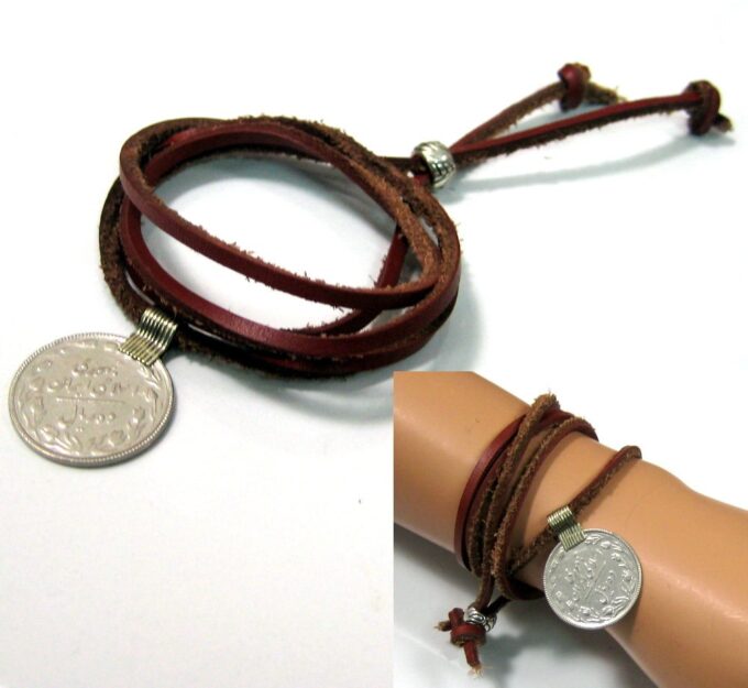 N4280c_Bracelet_wrap_cordon_cuir_piece_metal_argent