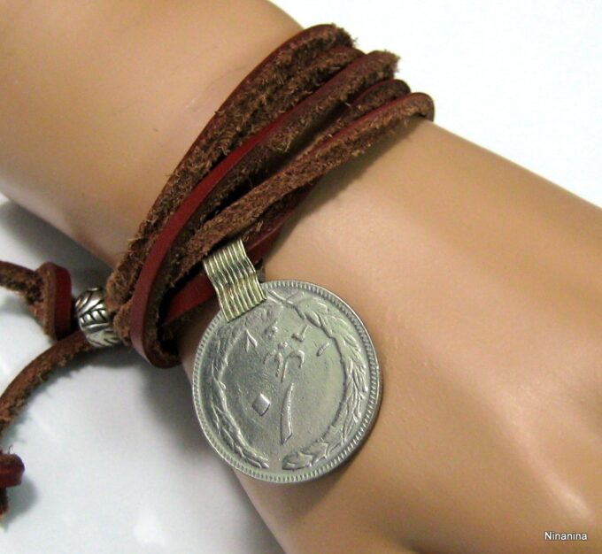 N4280p_Bracelet_wrap_cordon_cuir_piece_metal_argent