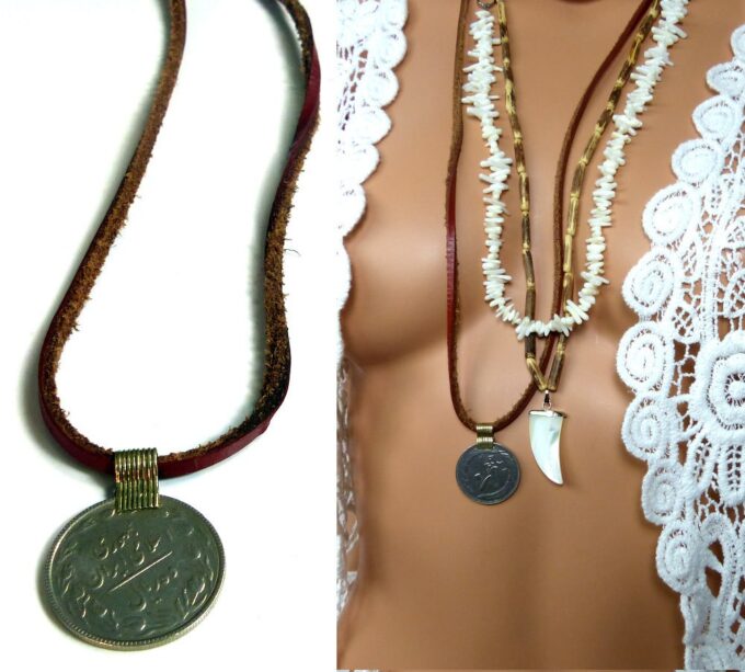 N4281terb_Collier_cuir_piece_tribale_metal_argent