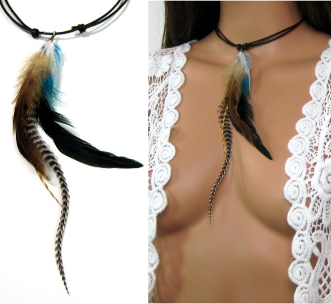 N4285_collier_cordon_cuir_plumes_multicolores