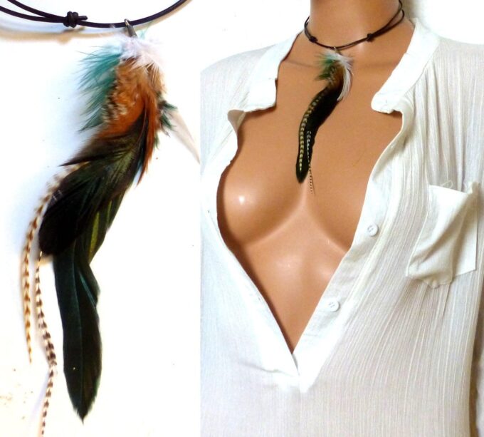 N4285a_Collier_femme_cordon_cuir_plumes_multicolores_NINANINA