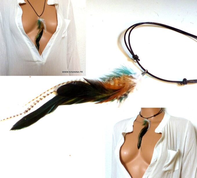 N4285j_Collier_femme_cordon_cuir_plumes_multicolores_NINANINA