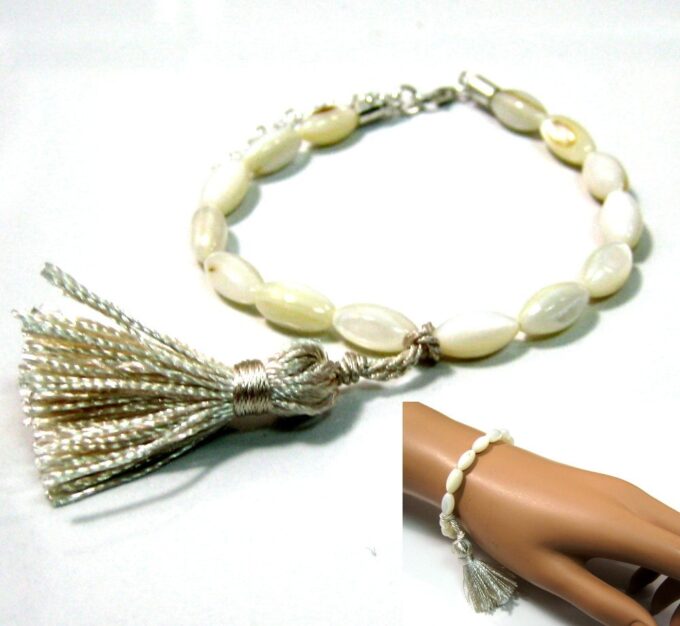 N4295a_bracelet_bague_argent_massif_nacre_pompon_ivoire