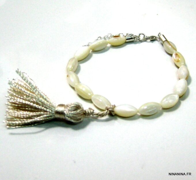 N4295g_bracelet_bague_argent_massif_nacre_pompon_ivoire