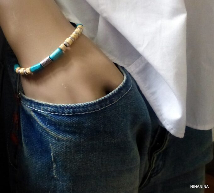 N4315_Bracelet_homme_cordon_cuir_perles_bois_argent_massif