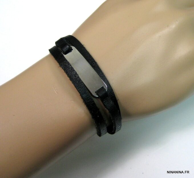 N4318e_bracelet_wrap_cuir_gourmette_acier_inoxydable
