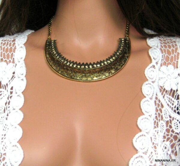 Collier Plastron En Métal Babylone Paris - Bijou Vintage Occasion En état Neuf
