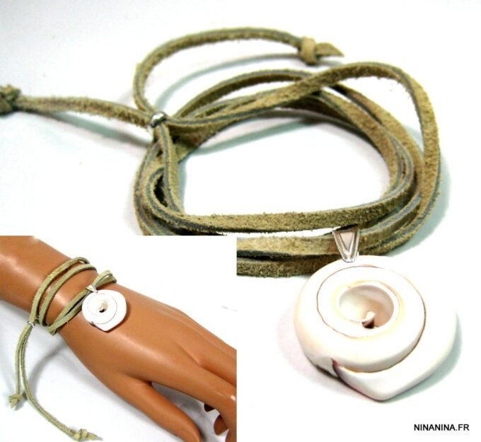 N4351b_bracelet_wrap_cordon_daim_et_coquillage_escargot_blanc