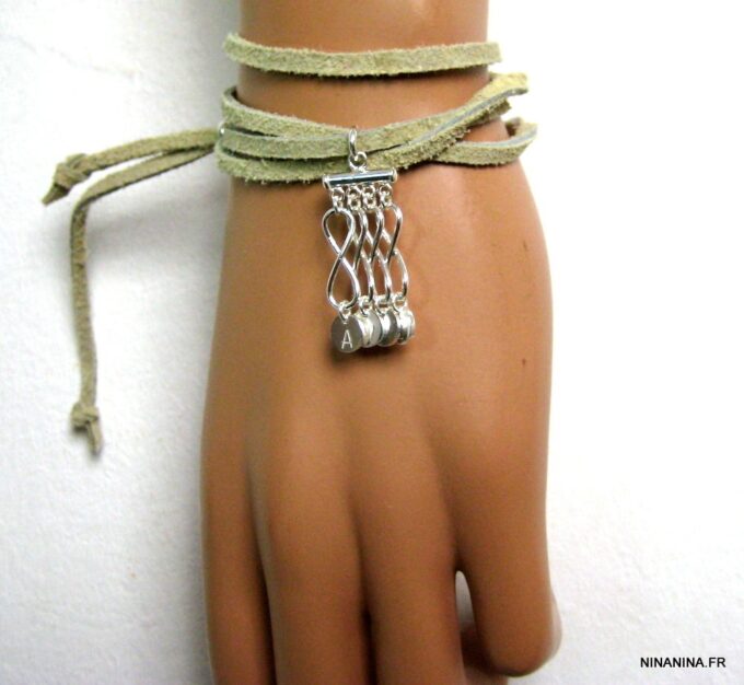 N4358e_bracelet_wrap_cordon_daim_infini_argent_massif_lettre_personnalisee
