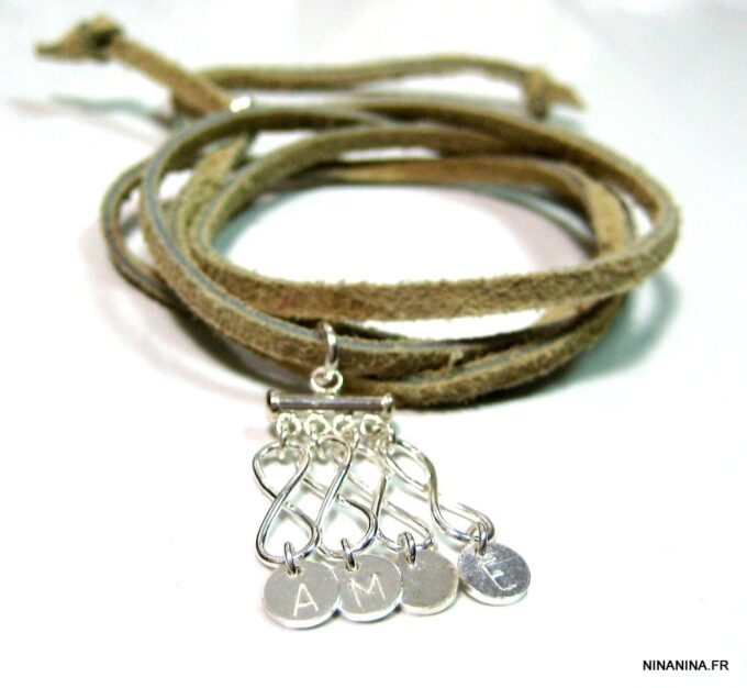 N4358f_bracelet_wrap_cordon_daim_infini_argent_massif_lettre_personnalisee