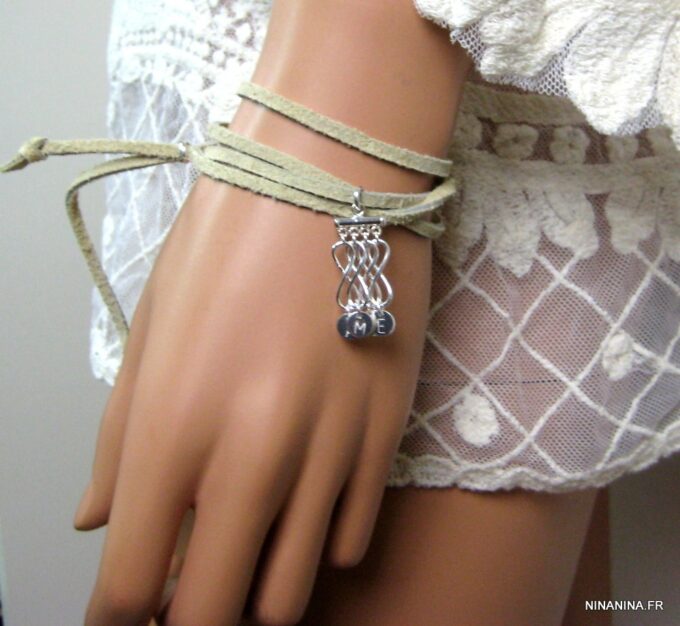 N4358h_bracelet_wrap_cordon_daim_infini_argent_massif_lettre_personnalisee