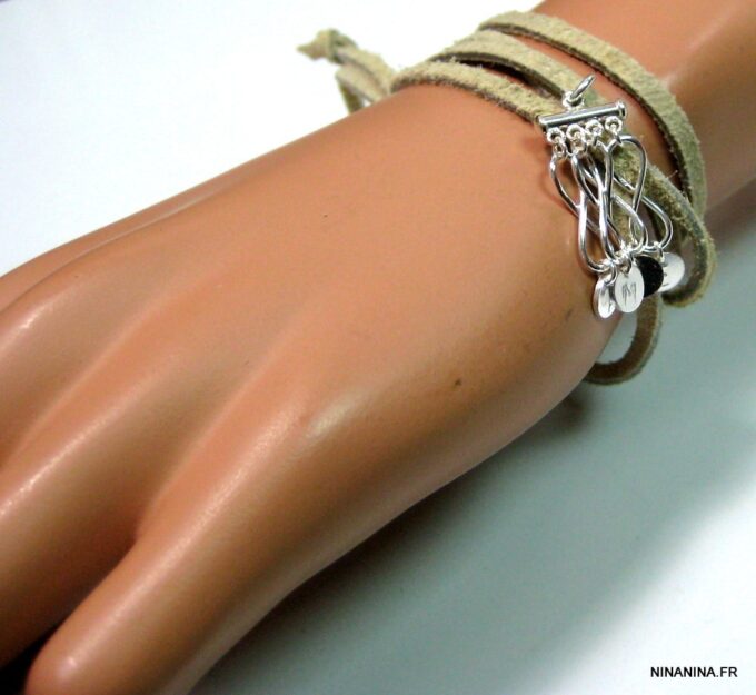 N4358i_bracelet_wrap_cordon_daim_infini_argent_massif_lettre_personnalisee