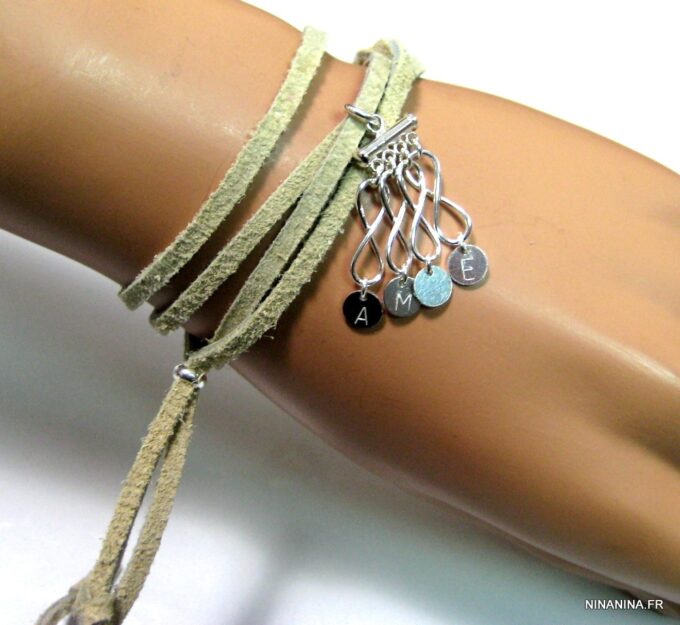N4358k_bracelet_wrap_cordon_daim_infini_argent_massif_lettre_personnalisee