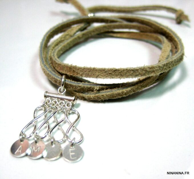 N4358l_bracelet_wrap_cordon_daim_infini_argent_massif_lettre_personnalisee