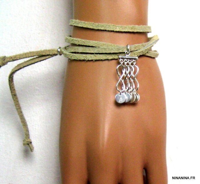 N4358m_bracelet_wrap_cordon_daim_infini_argent_massif_lettre_personnalisee