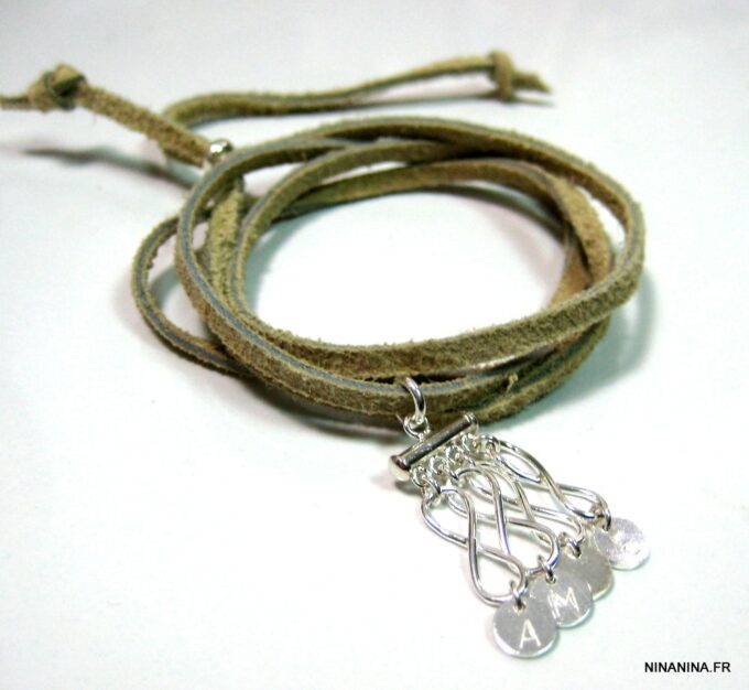 N4358p_bracelet_wrap_cordon_daim_infini_argent_massif_lettre_personnalisee