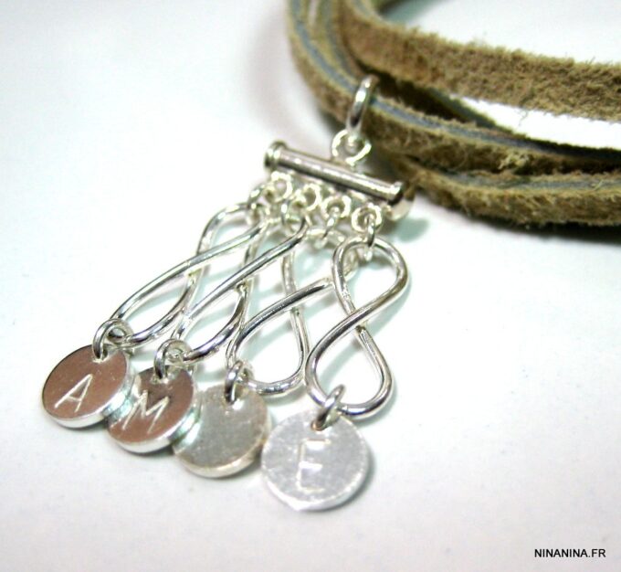 N4358q_bracelet_wrap_cordon_daim_infini_argent_massif_lettre_personnalisee