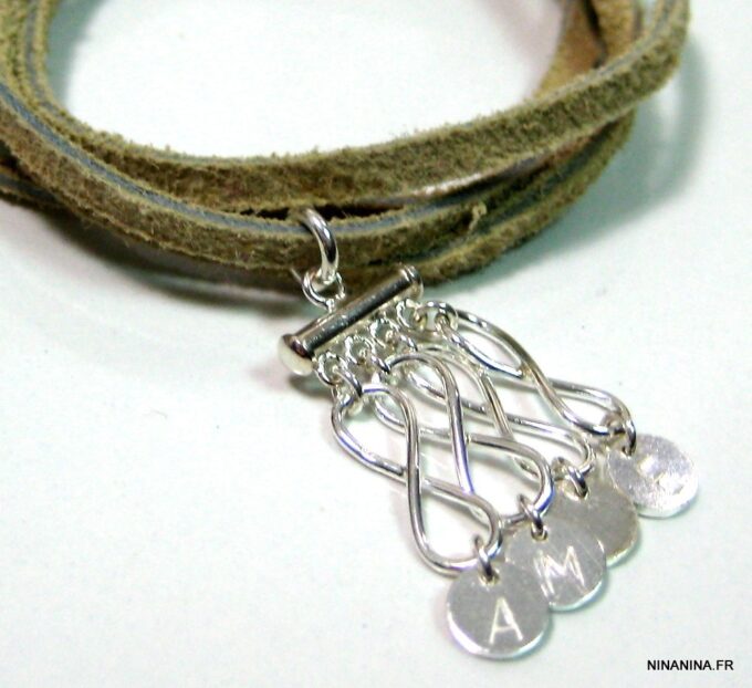N4358s_bracelet_wrap_cordon_daim_infini_argent_massif_lettre_personnalisee