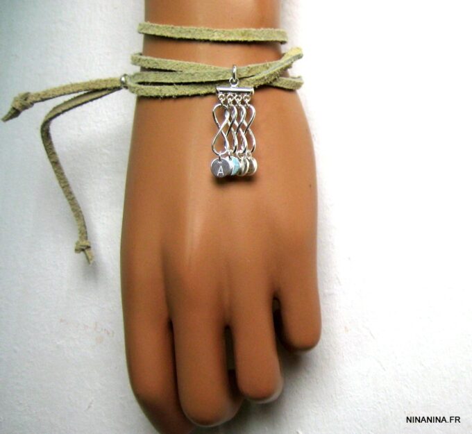 N4358t_bracelet_wrap_cordon_daim_infini_argent_massif_lettre_personnalisee