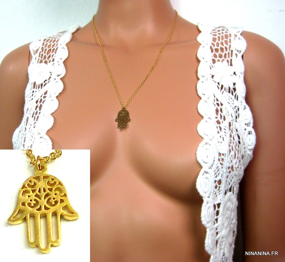 Collier femme main de fatma or acier inoxydable doré - Ninanina