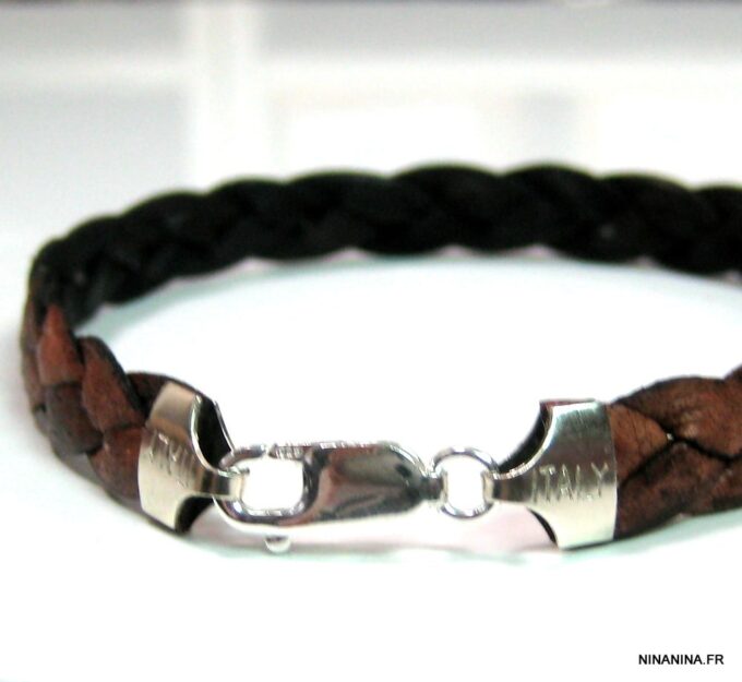 N4487a_bracelet_homme_cuir_tresse_argent_massif