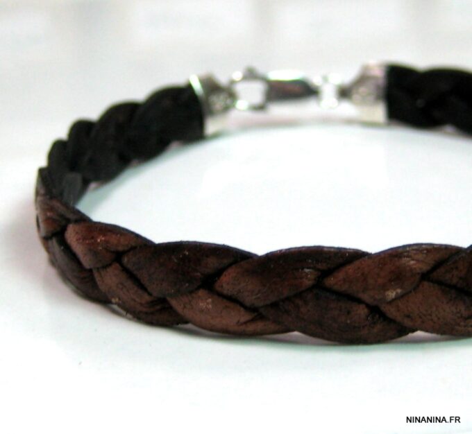 N4487c_bracelet_homme_cuir_tresse_argent_massif