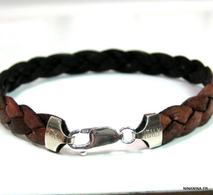 N4487j_bracelet_homme_cuir_tresse_argent_massif