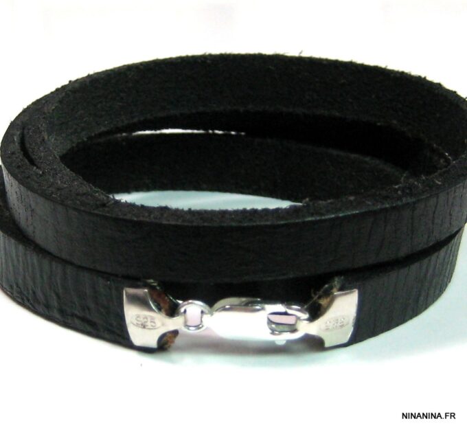 N4488_bracelet_homme_cuir_3_tours_argent_massif