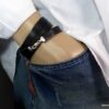 N4488b_Bracelet_homme_cuir_3_tours_personnalise_mousqueton_argent_massif