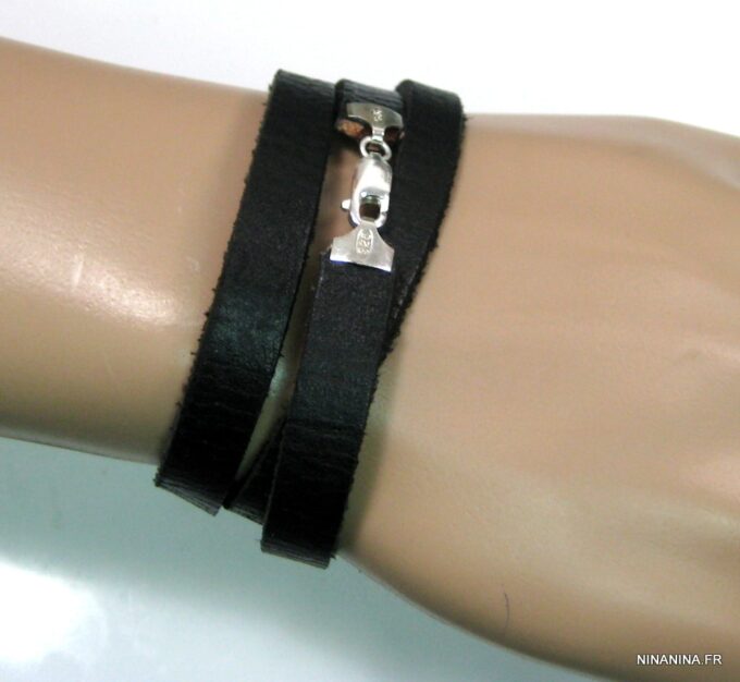 N4488c_bracelet_homme_cuir_3_tours_argent_massif