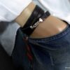 N4488g_Bracelet_homme_cuir_3_tours_personnalise_mousqueton_argent_massif
