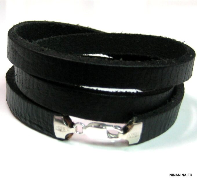 N4488h_bracelet_homme_cuir_3_tours_argent_massif