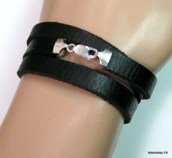 N4488i_bracelet_homme_cuir_3_tours_argent_massif